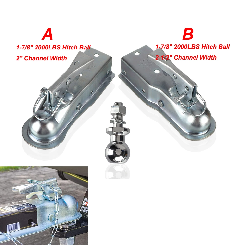1 set Full Set Tongue Trailer Coupler 2'' 2-1/2'' Channel WIth 1-7/8 Inch 2000LB Hitch Ball Fit For ATV UTV Cargo  Buggy Parts