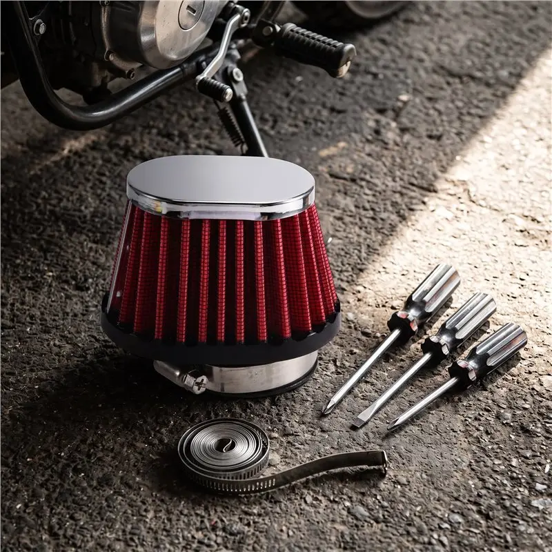 Universal Red Car Motorcycle Air Filter 1Pcs Round Tapered Mushroom Head 51Mm 2 Inch Intake Filter-Red
