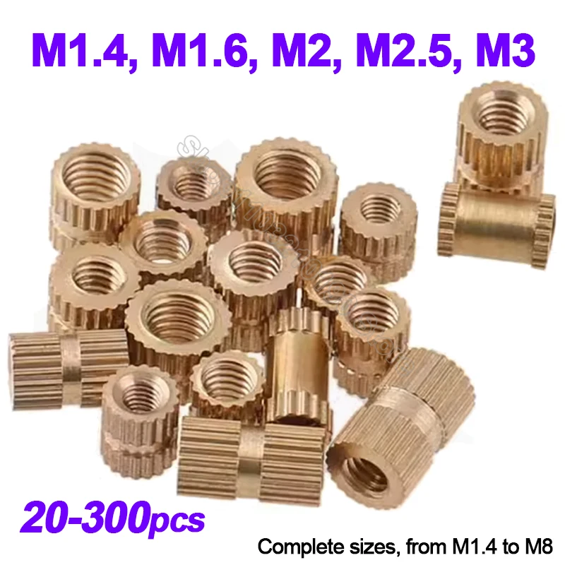 

20-300Pcs M1.4 M1.6 M2 M2.5 M3 Solid Brass Pure Copper Thread Injection Molding Knurl Embedded Insert Nut Hot Melt Nutsert