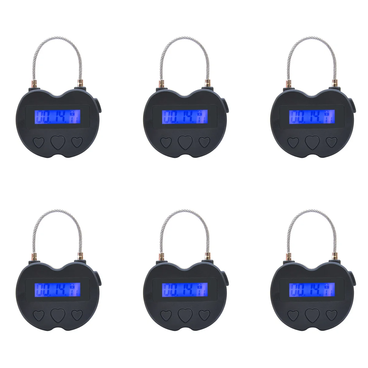 6X Smart Time Lock LCD Display Time Lock USB Rechargeable Temporary Timer Padlock Travel Electronic Timer Black