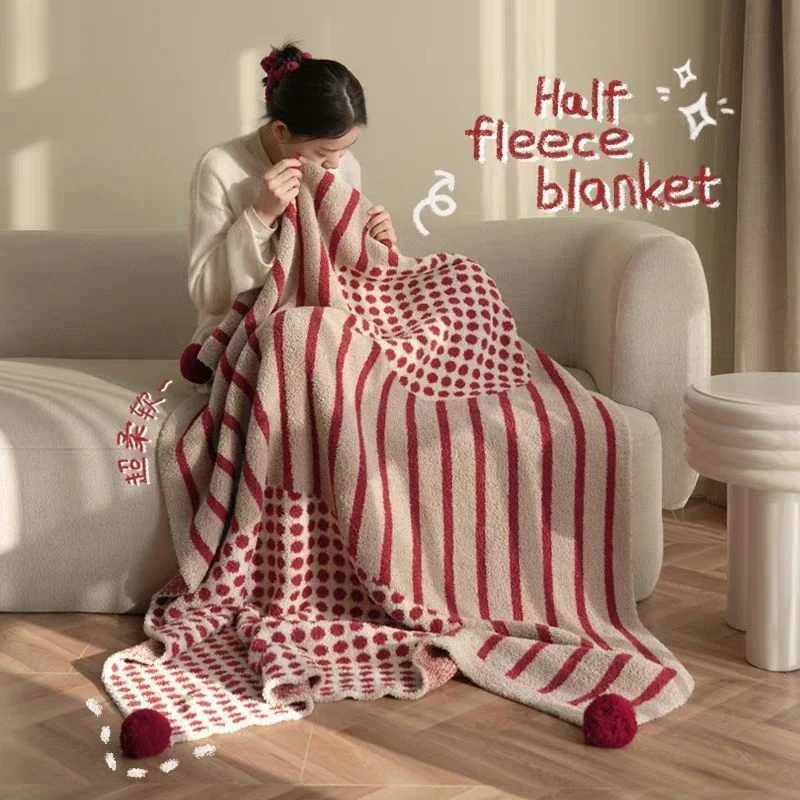 

Half-velvet blanket for living room, sofa, office, nap, bed end, leisure, knitted blanket, air conditioning shawl blanket