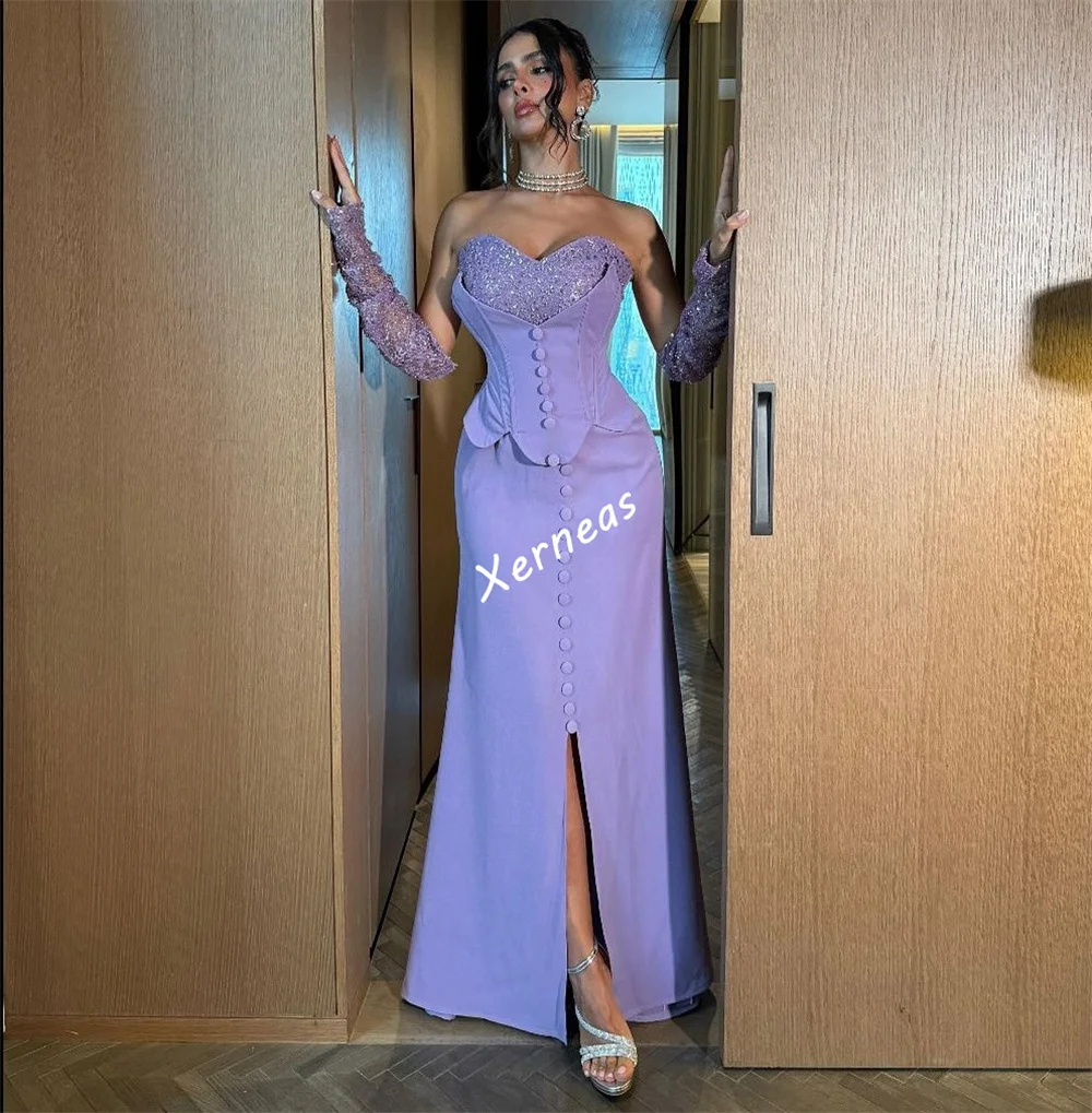 Personalizado jérsei lantejoulas botão querida pescoço trompete vestido longo sob medida ocasião mulher elegante festa vestido de noite glitter