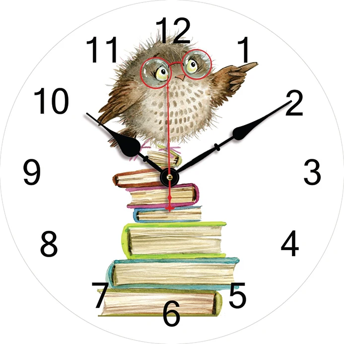 Cartoon Owl Book Wall Clock Kitchen Decor Wall Art Silent Non Ticking Large Round Wall Clocks For Living Room Bedroom Office