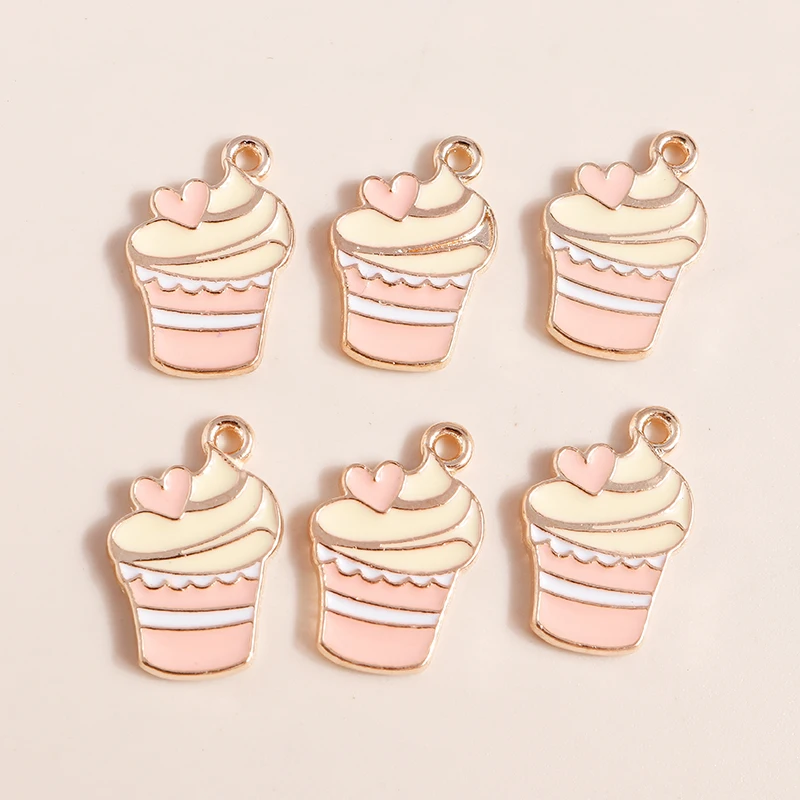 10 sztuk śliczne jedzenie Charms emalia kubek ciasto lody Charms wisiorki na naszyjniki kolczyki Handmade DIY akcesoria do wyrobu biżuterii