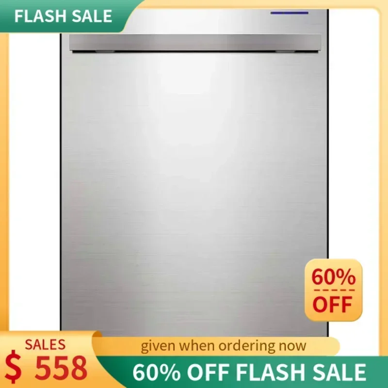 QWSHARP غسالة أطباق منزلقة، لمسة نهائية من الفولاذ المقاوم للصدأ، عريضة 24 بوصة، أجهزة استشعار للتربة، إضاءة داخلية LED بيضاء ممتازة، راي انزلاقي ناعم