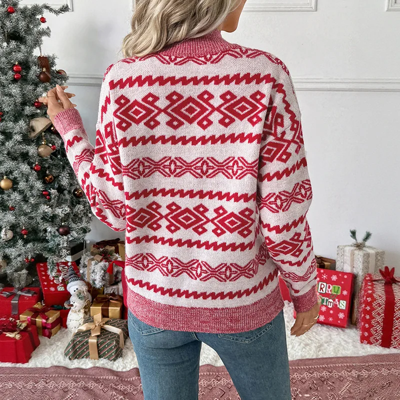 2025 Otoño Invierno nuevo suéter de Navidad para mujer patrón de letras de moda cuello redondo suelto manga larga suéter fiesta en casa