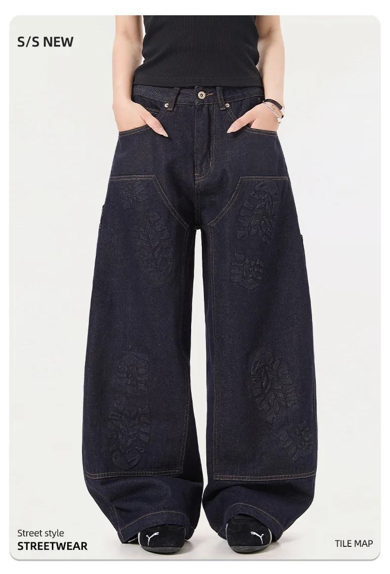 OR FL Three-dimensional Footprints Print Curved Knife 85 Cotton Women Jeans Trendy Brand High Street Niche Design Sense Trousers