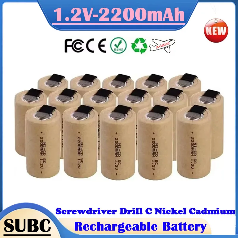 brand new1.2V 2200mah Sub C Ni-Cd Rechargeable Battery W/ Tab Power Tool NiCd SUBC Cells Screwdriver Electric Drill SC Batteries