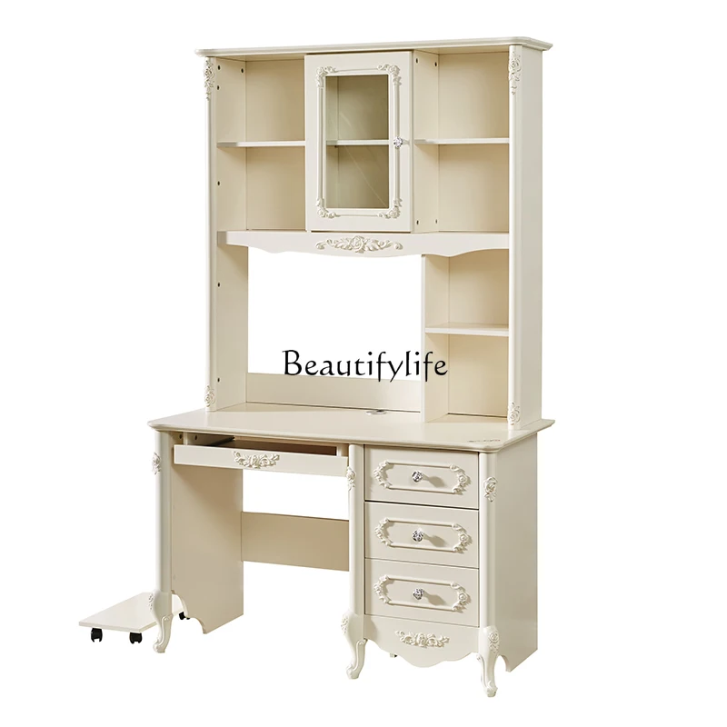 

European Style Paint with Bookshelf Combined Bookcase Computer Desk Desktop White Bedroom and Household Dresser