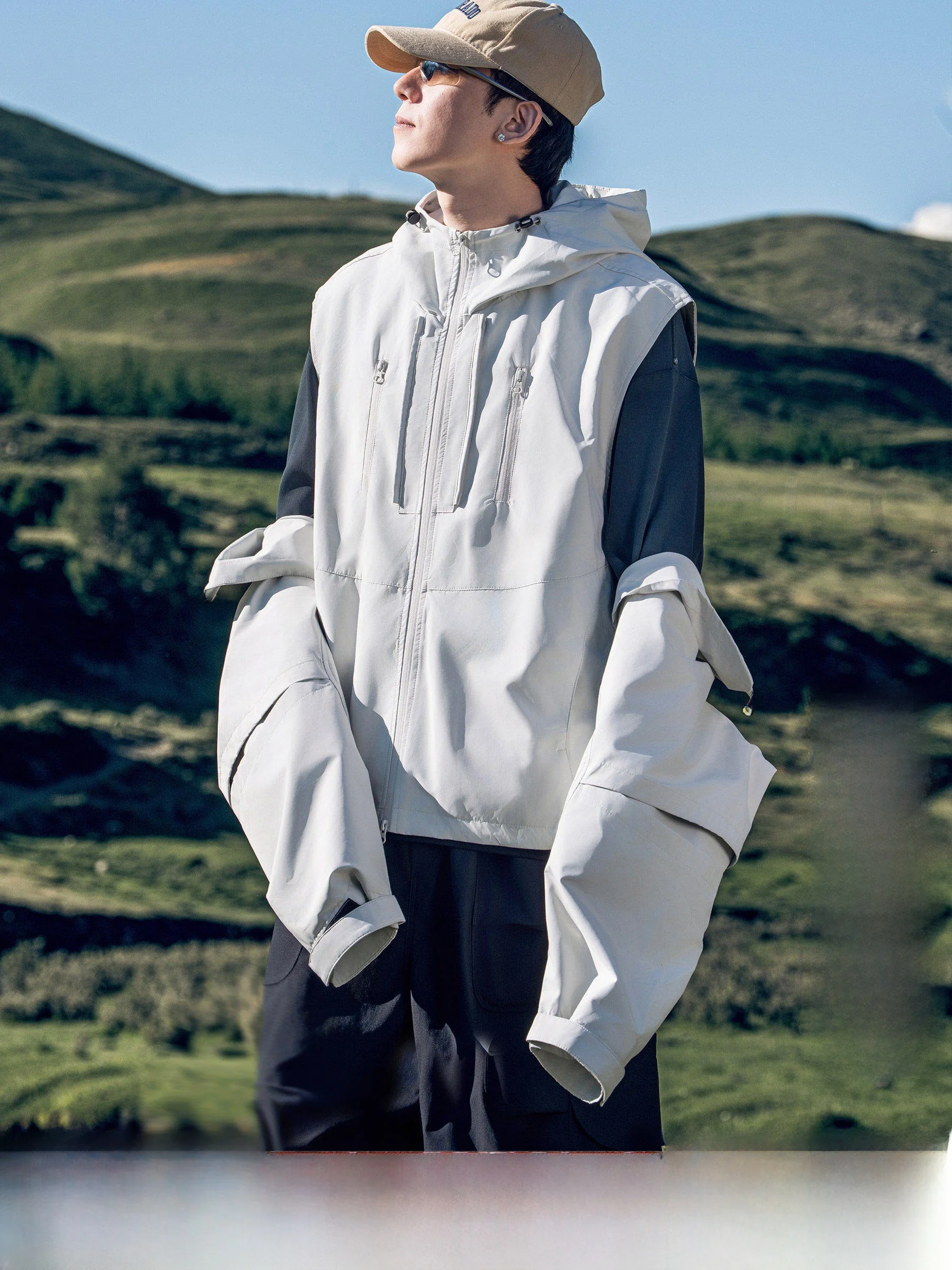 AOGZ Outdoor Detachable Sleeve Jacket Unisex Autumn Spring New Style Waterproof Functional Workwear Vest Outerwear