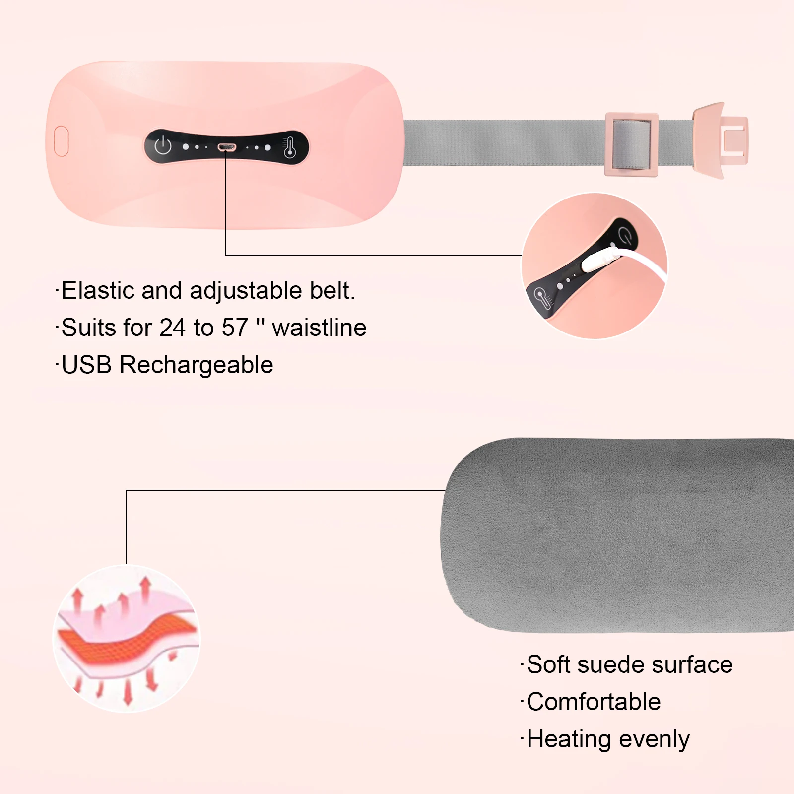 Smart Library Women Cordless Smart Graphene Heating Belt Warm Palace Period Pain Relief Massager Heating Pads For Menstrual Cram