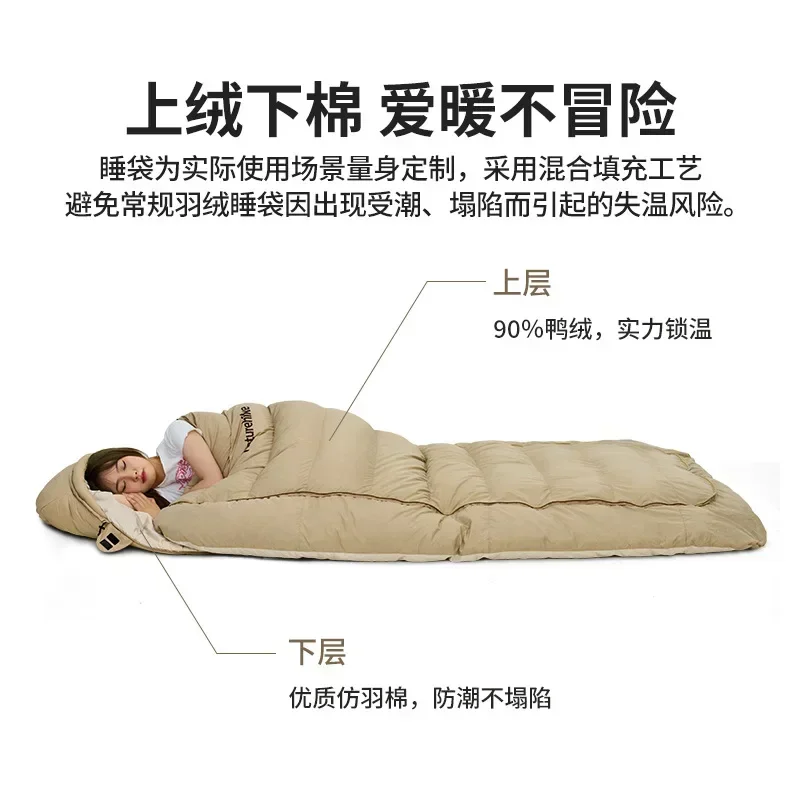 Naturehike down-Filled Sleeping Bag Winter Outdoors Camping Adult Warm Sleeping Bag Thickened and Breathable