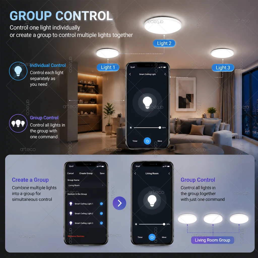 Bild 7: 24W 40W Tuya Zigbee Smart Deckenleuchte RGB Warmweiß Ultraflache Runde LED-Deckenlampe Wohnzimmer Schlafzimmer LED-Deckenleuchte