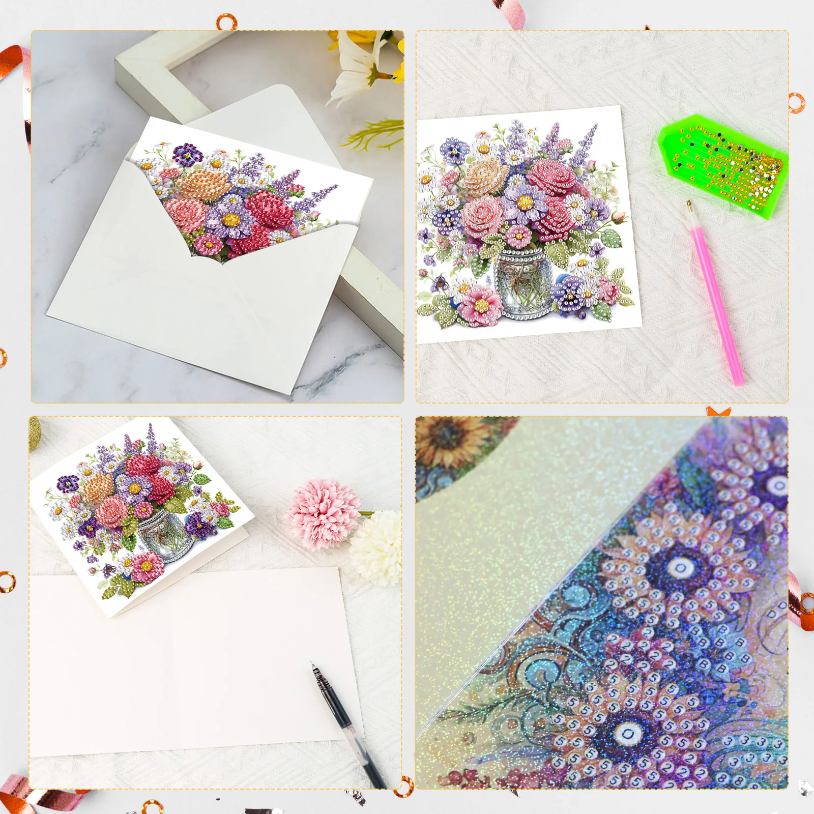 6PCS Diamond Art Painting Greeting Card Kit Diamond Art Greeting Cards,Flowers Special Shaped Diamond Greeting Card Art Gifts