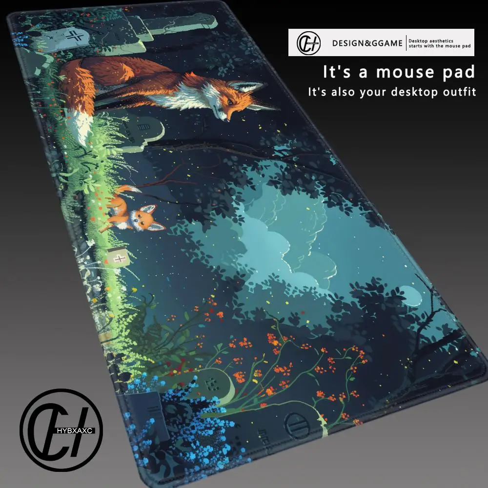 

Cute Fox Theme Mouse Pad Large Computer Office Game Table Mat XXL Rubber Non-slip Stitched Edge Keyboard Mats Washable Desk Pads