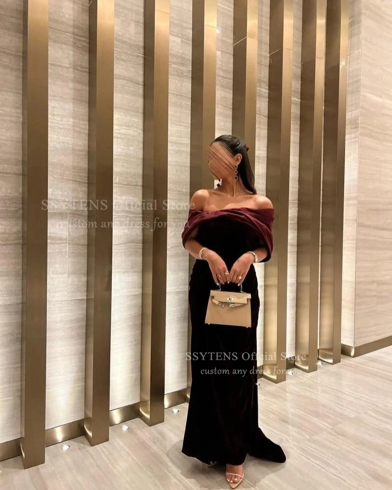SSYTENS 高級ベロアイブニングドレス女性ボートネックフォーマルな機会シャーリングサイドスリットウェディングパーティーロングウエディングドレスカスタマイズ