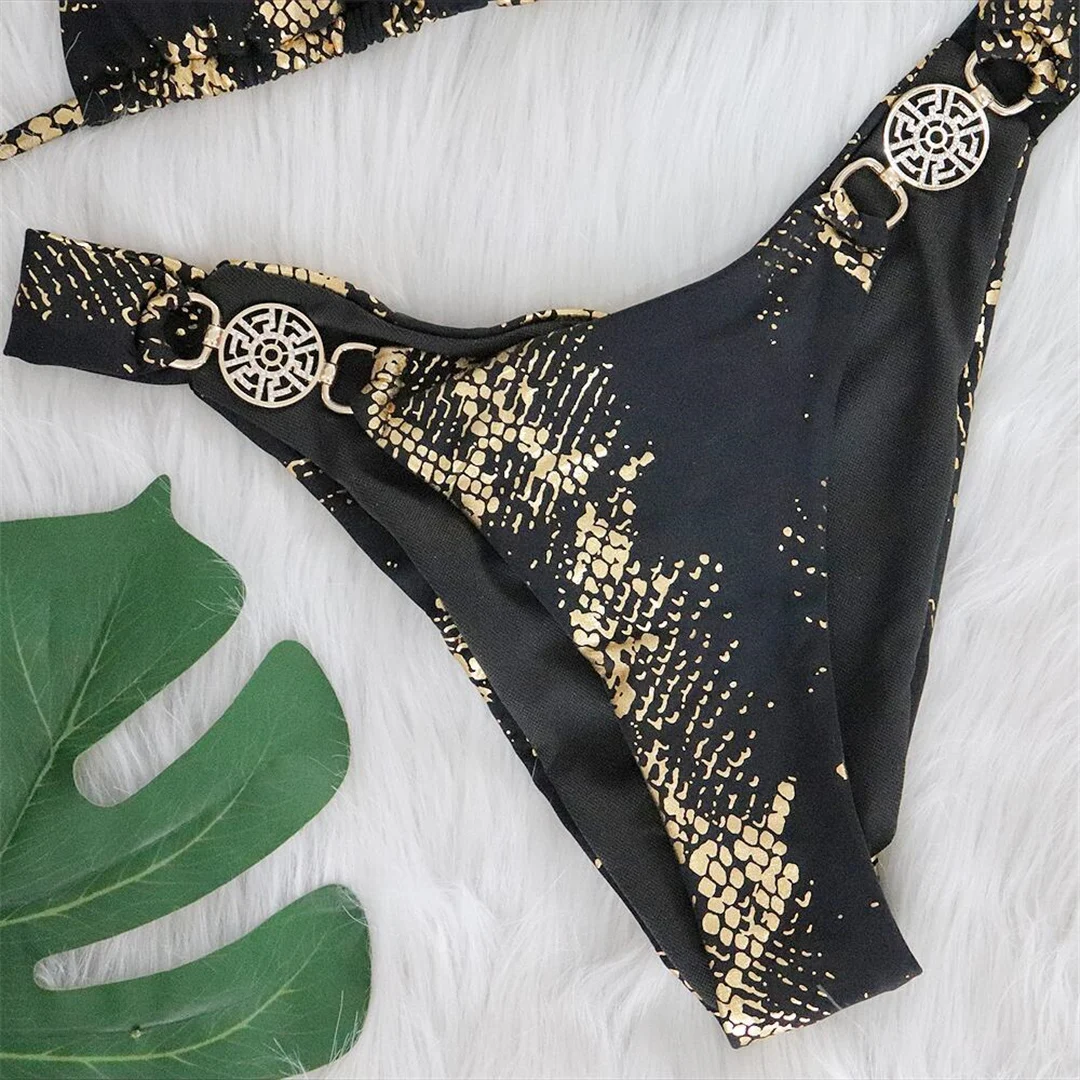 Diamantbedruckter Neckholder-Bikini mit Scrunch-Effekt am Po, Damen-Badeanzug, zweiteiliges Bikini-Set, Badebekleidung, Badeanzug, Schwimmanzug V4897 – Detail 40