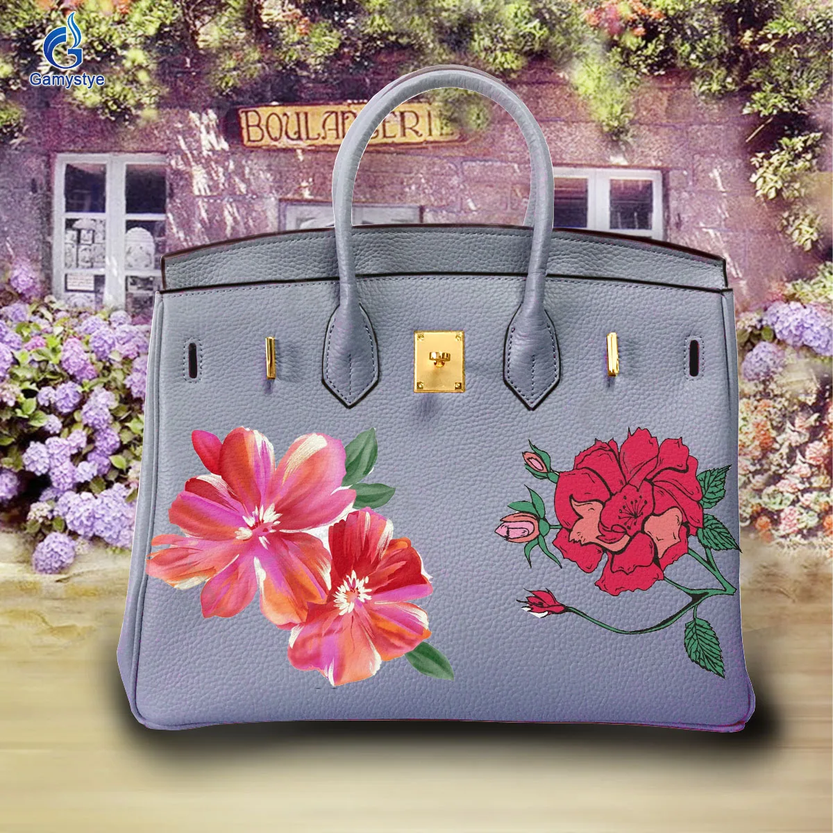 Printed Customize Art Three blooming flowers Bags Ladies purses and handbags Messenger Clutch Totes Real Cowskin Leather Fashion