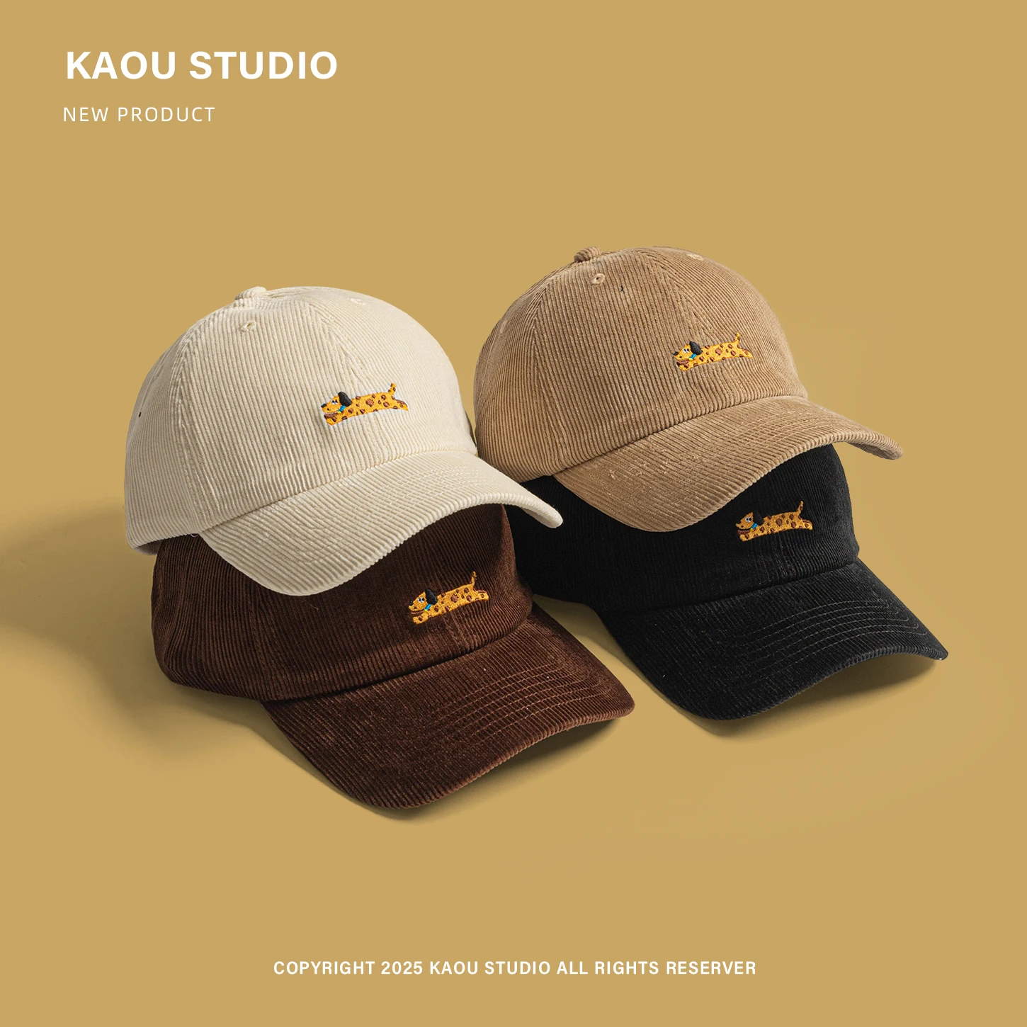 New Korean Cute Cartoon Spotted Dog Embroidered Baseball Cap Women Fashion Autumn Winter Corduroy Baseball Cap