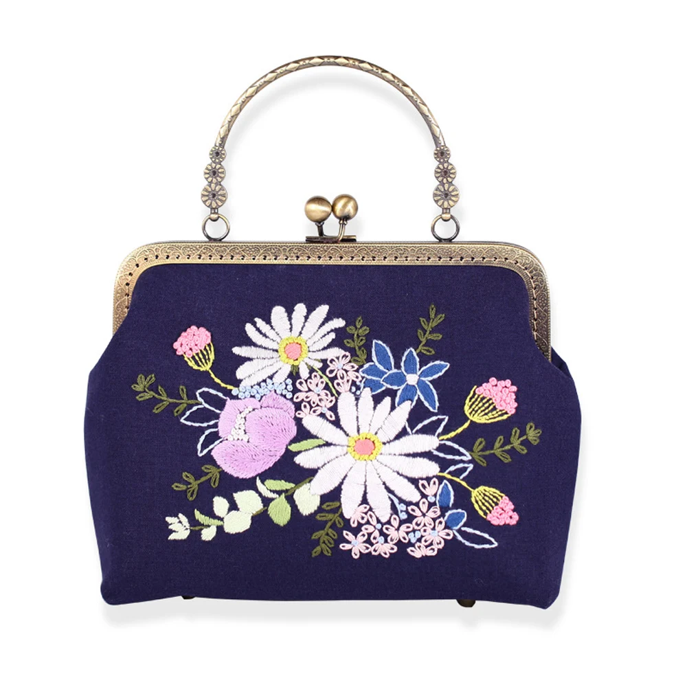 DIY Embroidery Bag with Handle and Sling Chain Handcraft Needlework Cross Stitch Kit Hand Bag Purse, Handbag Package Bag