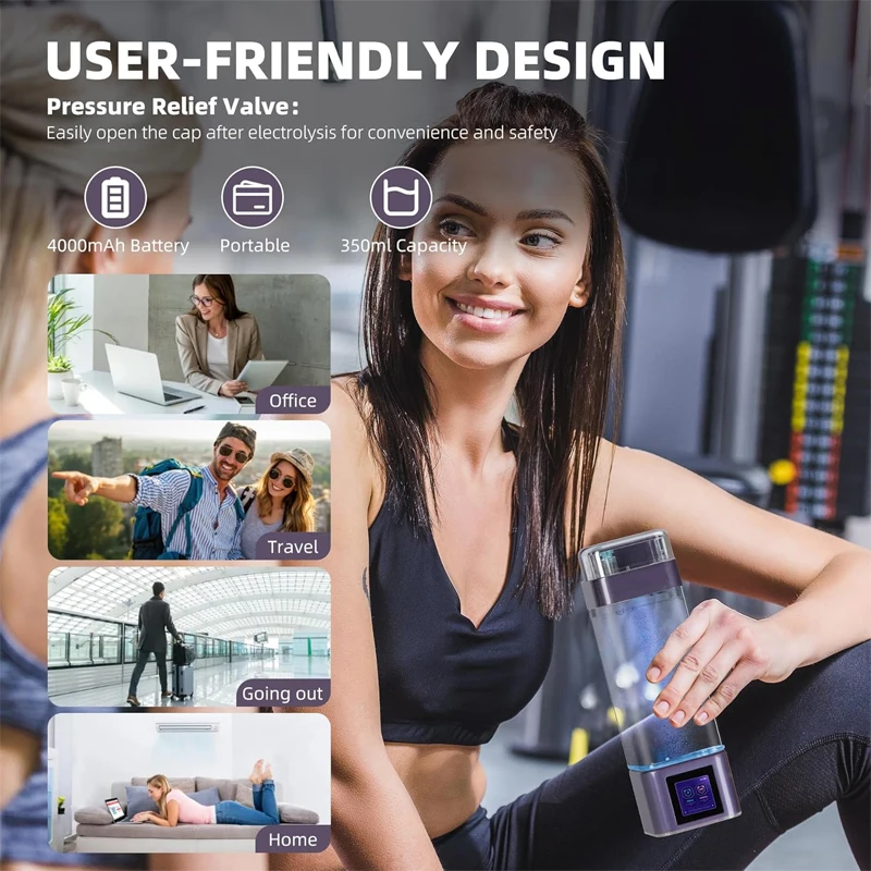 9000PPB الهيدروجين المياه المؤين الذكية لمس التحكم مولد الهيدروجين زجاجة قارورة 350 مللي الهيدروجين صانع المياه القلوية