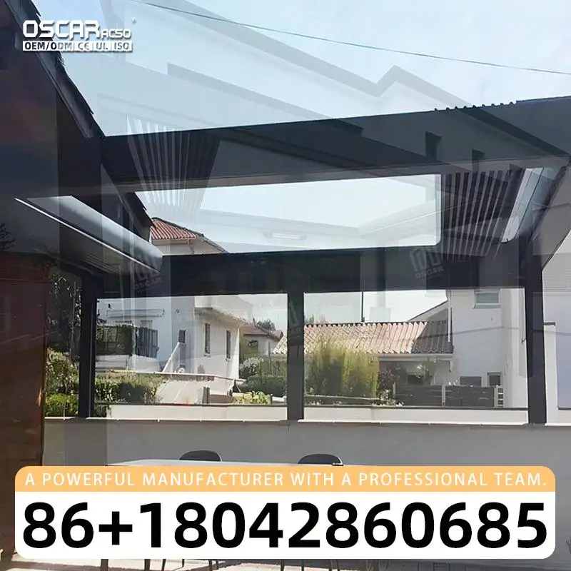 Retractable Remote Controlled Folded Roof Louvered Shade Structure for Patio Garden Backyard pergolas