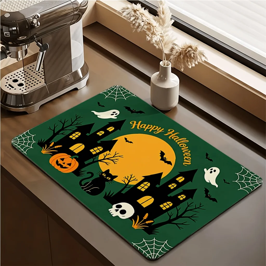 Winter Snow Village Christmas Tree Skating Scene Print Washable Durable Kitchen Mat For Festive Home Workspace
