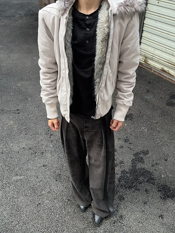 Silver  Velvet Jaet Men's Winter Thiened Fake  Fur Cotton Coat ort Sle Workwear Jaet Cotton Clothes