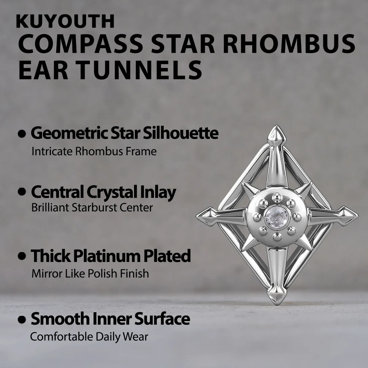 KUYOUTH Punk Geometrische Rauten-Ohrstöpsel mit Zirkon-Einlage, Körperpiercing, Ohrdehner, Tunnel, Expander 8-16mm – Detail 1