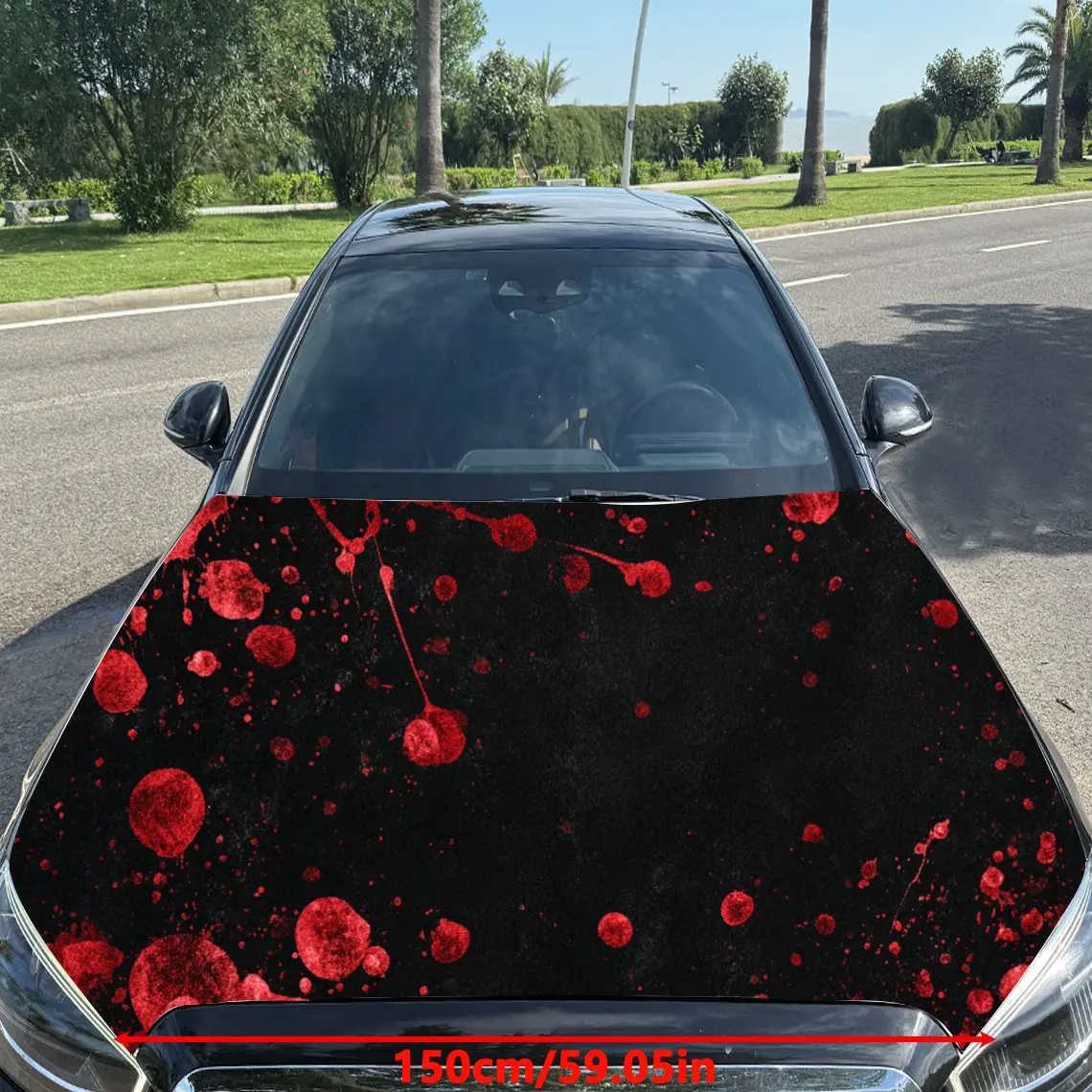 Car Decals Dark Gothic - Style Red Blood Splatter with Skull Silhouette Car Hood Sticker, Waterproof Self - Adhesive Vinyl Graph