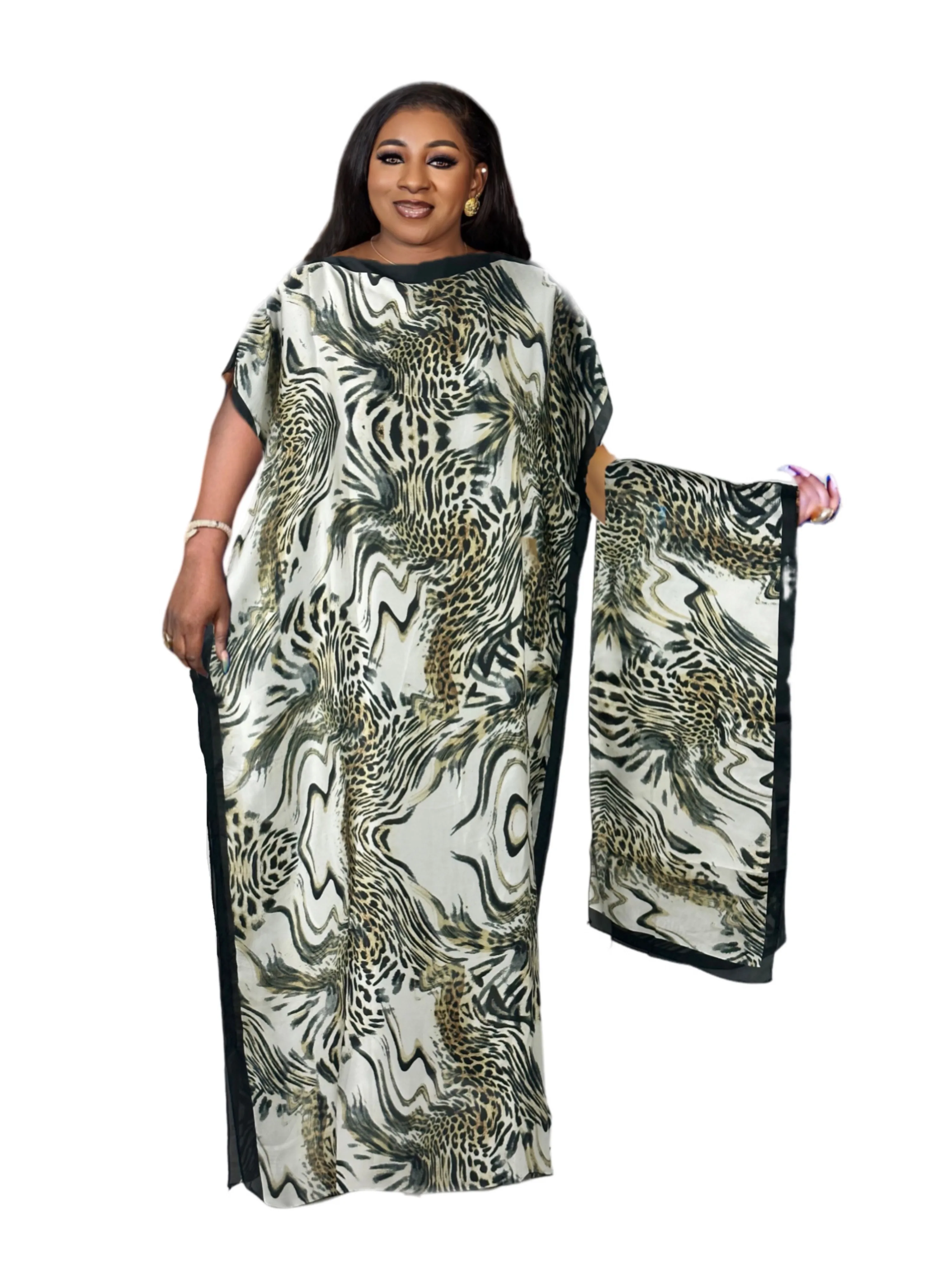 

Floral Print Loose Fit Silk Maxi Dress Round Neck Batwing Sleeve Summer Beach Wedding Evening Formal Dress