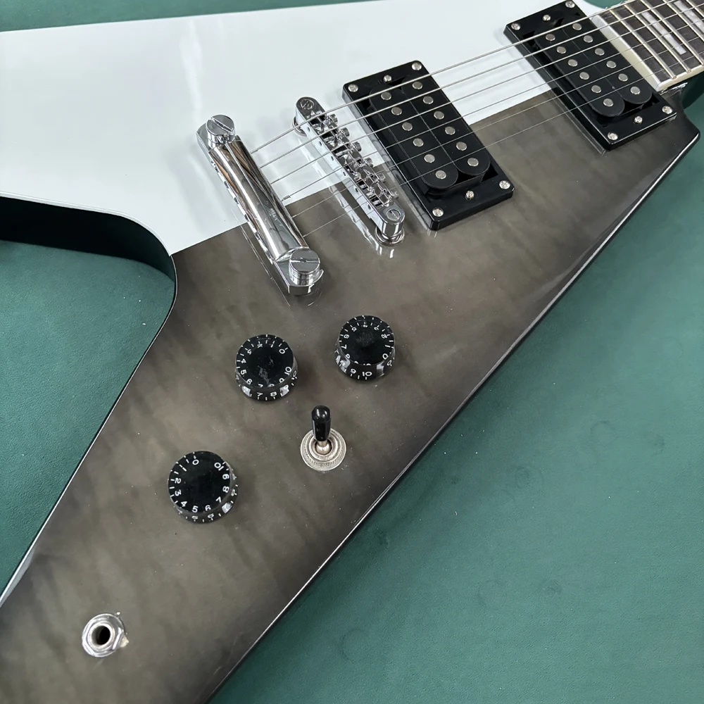 Black and gray smudged electric guitar, smooth feeling rosewood fingerboard guitars, heavy metal rock electric guitarra view 4