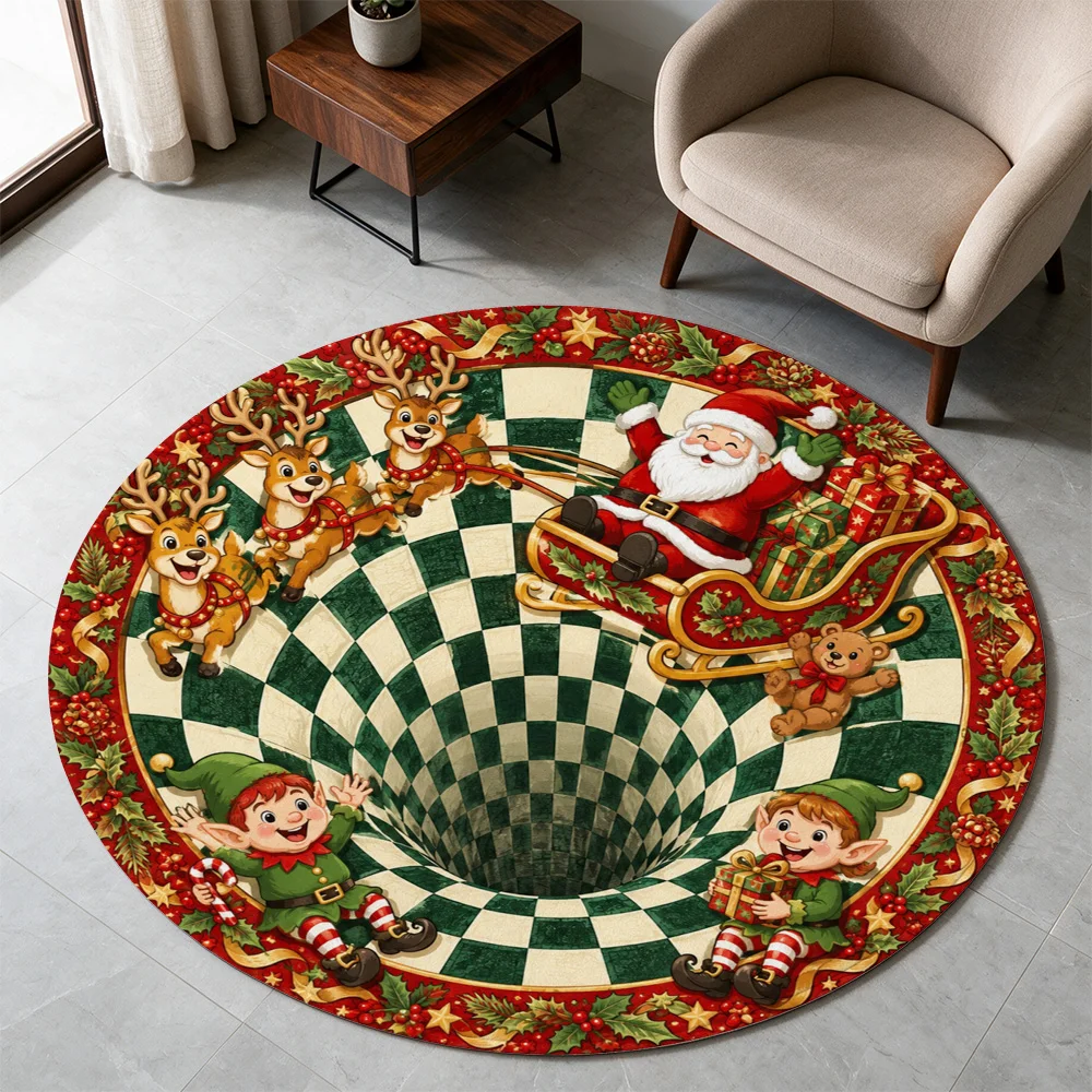 Merry Christmas Santa Reindeer Sleigh Game Board Area Rug for Living Room Hallway Decor