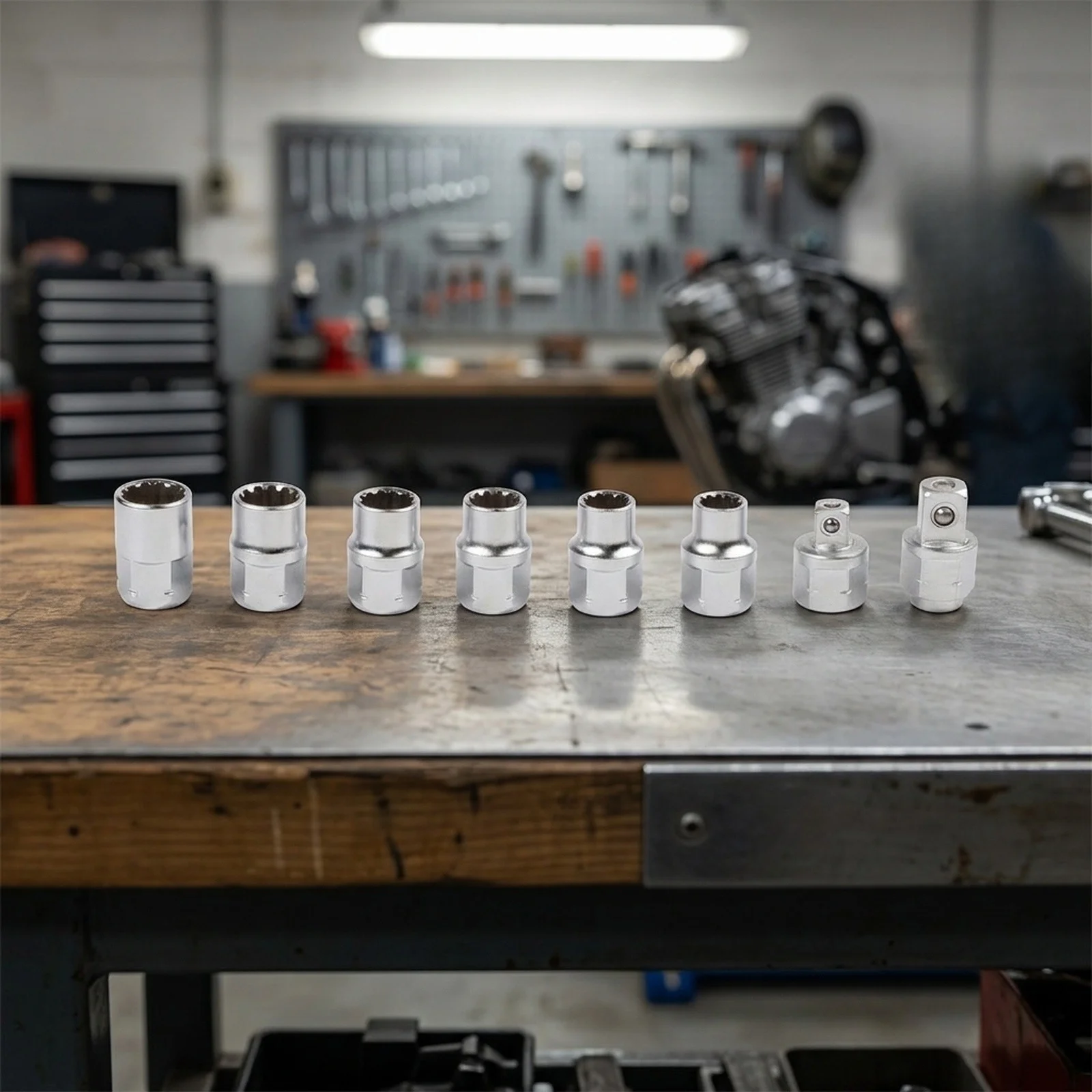 17 Piece Socket Set with 12 Point Geometry and Penetration Style for CRV Steel Compatibility and Space Efficiency