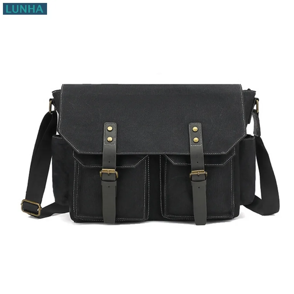 Men's Vintage Messenger Bag Waterproof PU Leather Crossbody Shoulder Bags Laptop Briefcase for Business Travel Work Commute