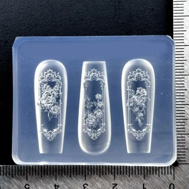 91AF Silicone Art Template for Nail Decorations Embossed Rose Window Accessories Mold Practical Embossing Tool
