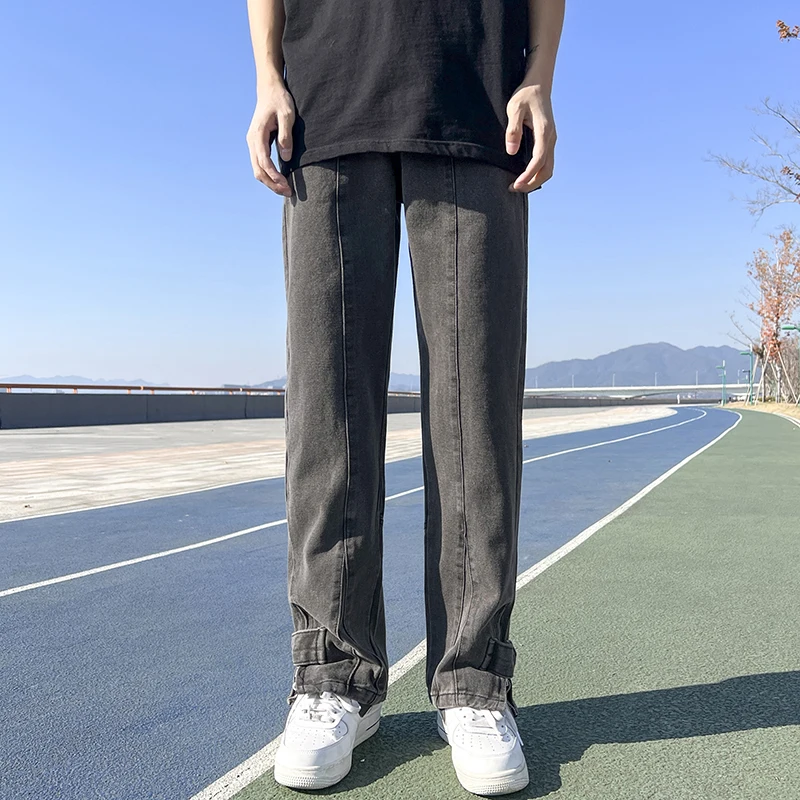 

Spring Summer Black Blue Vintage Jeans Men Streetwear Denim Jogger Pants Men Casual Straight Wide Leg Trousers Plus Size C134