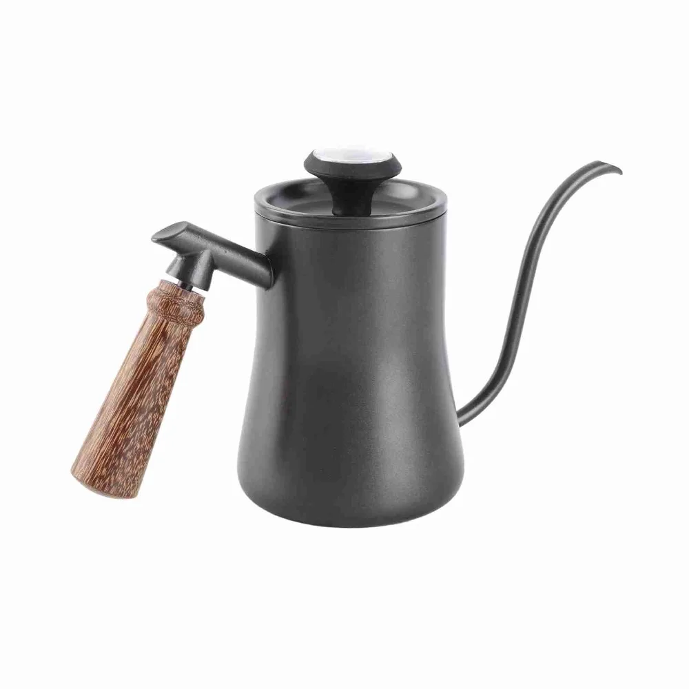 600ml Gooseneck Coffee Kettle Wood Handle Built In Thermometer Stovetop Tea Kettle 304 Stainless Steel Pour Over Coffee Maker