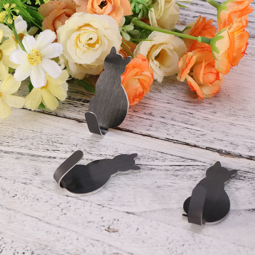 6Pcs Stainless Steel Wall Hooks Cat Shape Self Adhesive Waterproof Towel Hooks for Bathroom Bedroom Kitchen Living Room Home