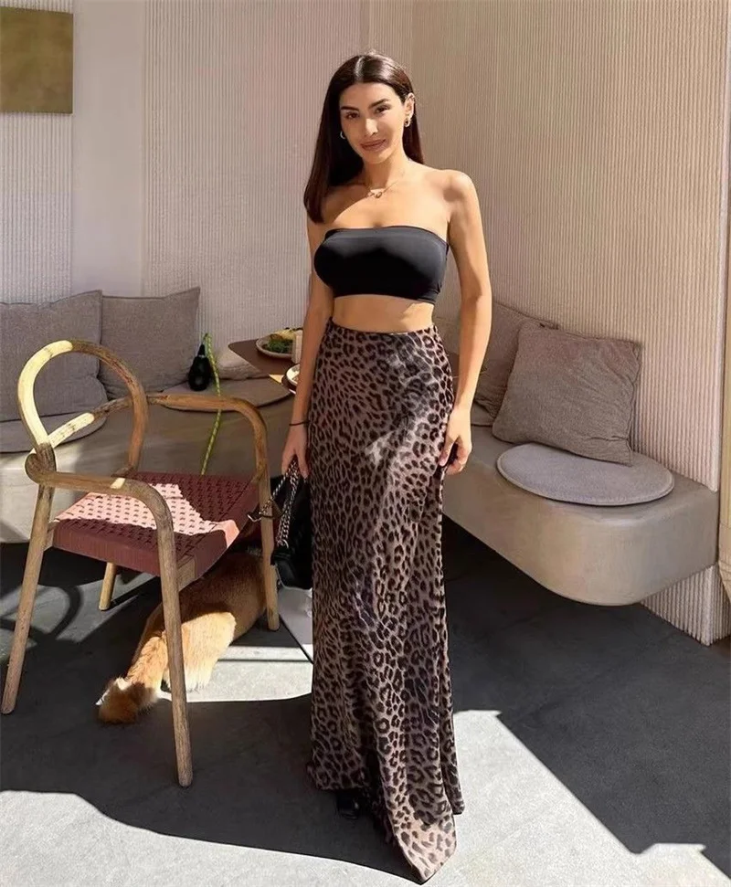 European and American Style Leopard Print Sexy Bag ButtocksTail Skirt Printed Leopard Print Skirt Women Slimming and slimming