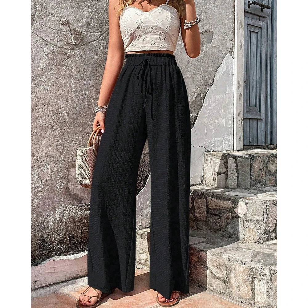 

2024 Autumn Women Drawstring Wide Leg Pants Fashion Femme Casual Spring Long Pants Streetwear