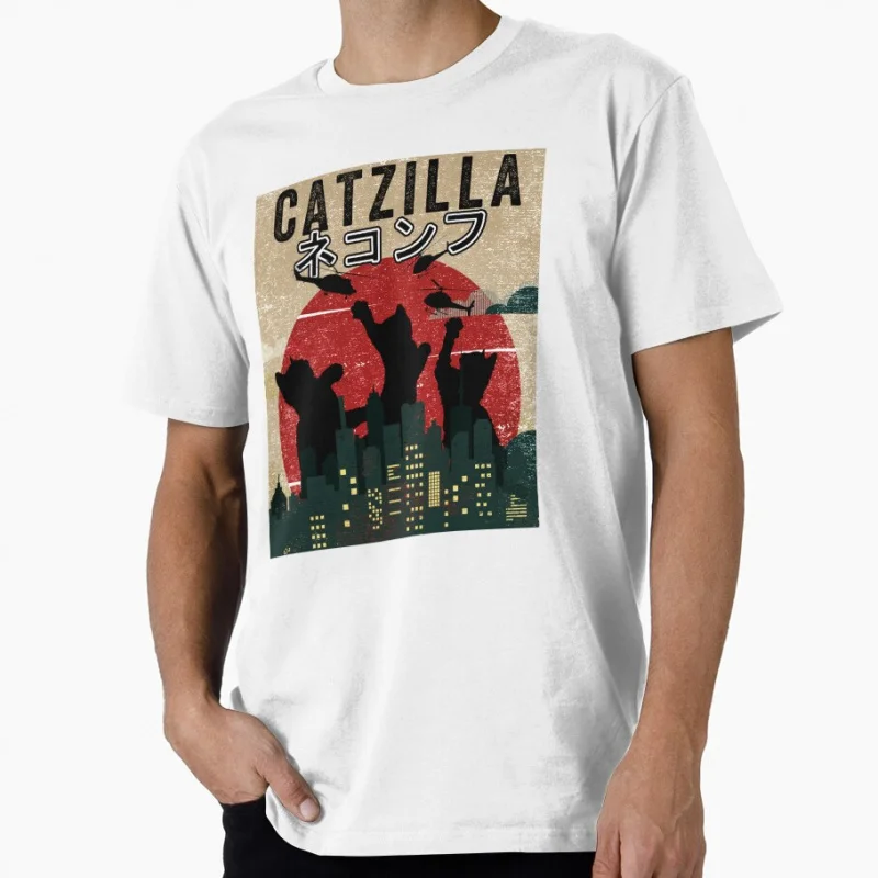 Catzilla Cat Monster kitty funny Gift t shirt for man 1223 100% cotton printed y2k clothes All size Tops S-6XL cartoon Tee