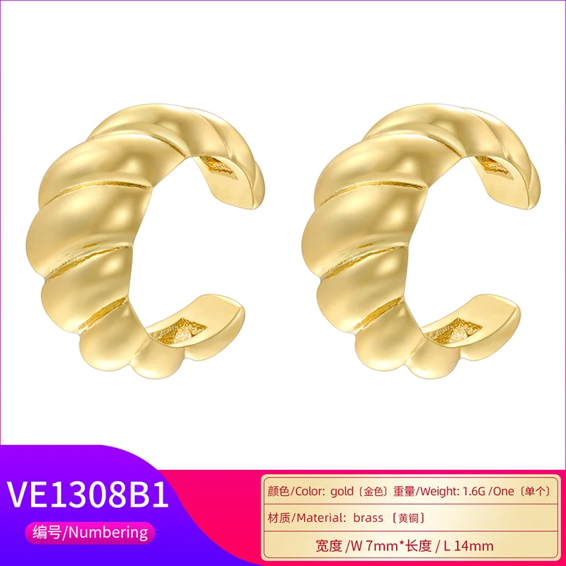 ZHUKOU 2 Adjustable Ear Clip Cubic Zirconia Clip Earrings Summer False Perforated Earrings Wholesale: VE1308 VE1309 image 4