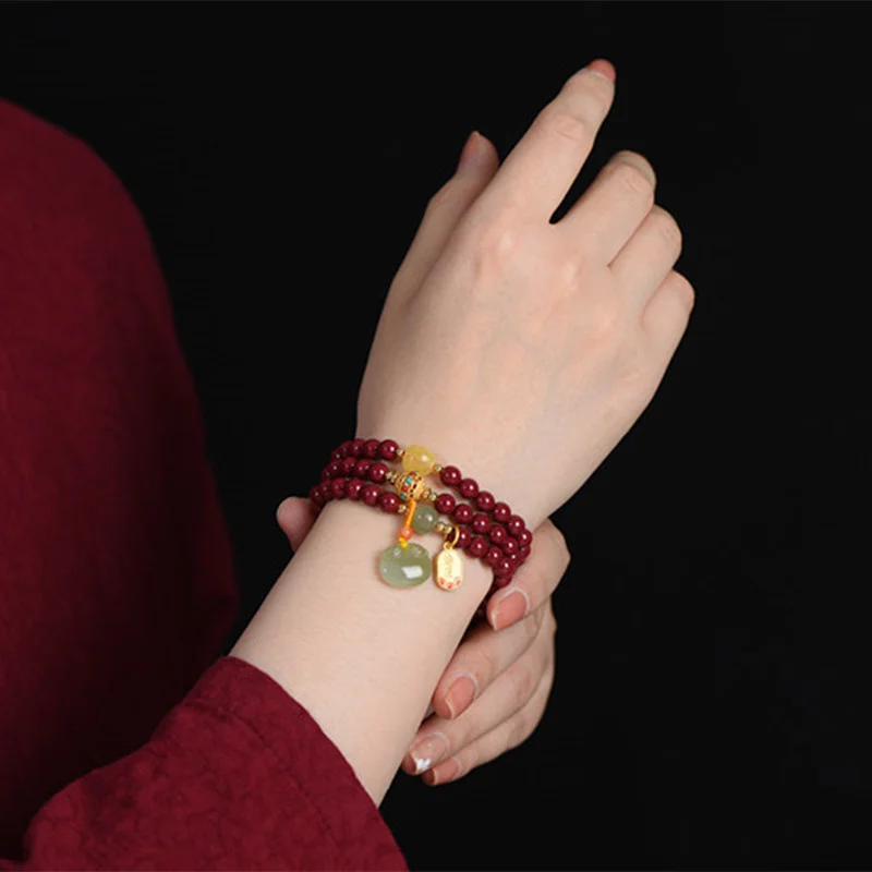 Natural Multi Circle Cinnabar Bracelet with Beeswax Sunny Water Ruyi Accessories Simple Men's and Women's Hand Jewelry
