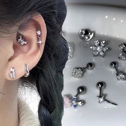 Bow Shaped Cross Star Dangle Earrings Heart Ear Bone Studs Earring Fashion Multi Ear Hole Piercing Ear Rings for Women Jewelry