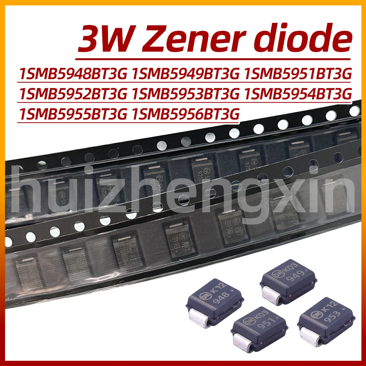 20pcs 1smb5948BT3G 1SMB5949BT3G 1SMB5951BT3G 1SMB5952BT3G 1SMB5953BT3G 1SMB5954BT3G 1SMB5955BT3G 1SMB5956BT3G SMB 3W Zener Diode
