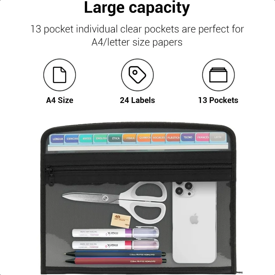 13 جيب توسيع مجلد الملفات انغلق منظم ملفات الأكورديون مع الجبهة واضحة Pounch مجلدات الملفات القابلة للتوسيع ل Documen