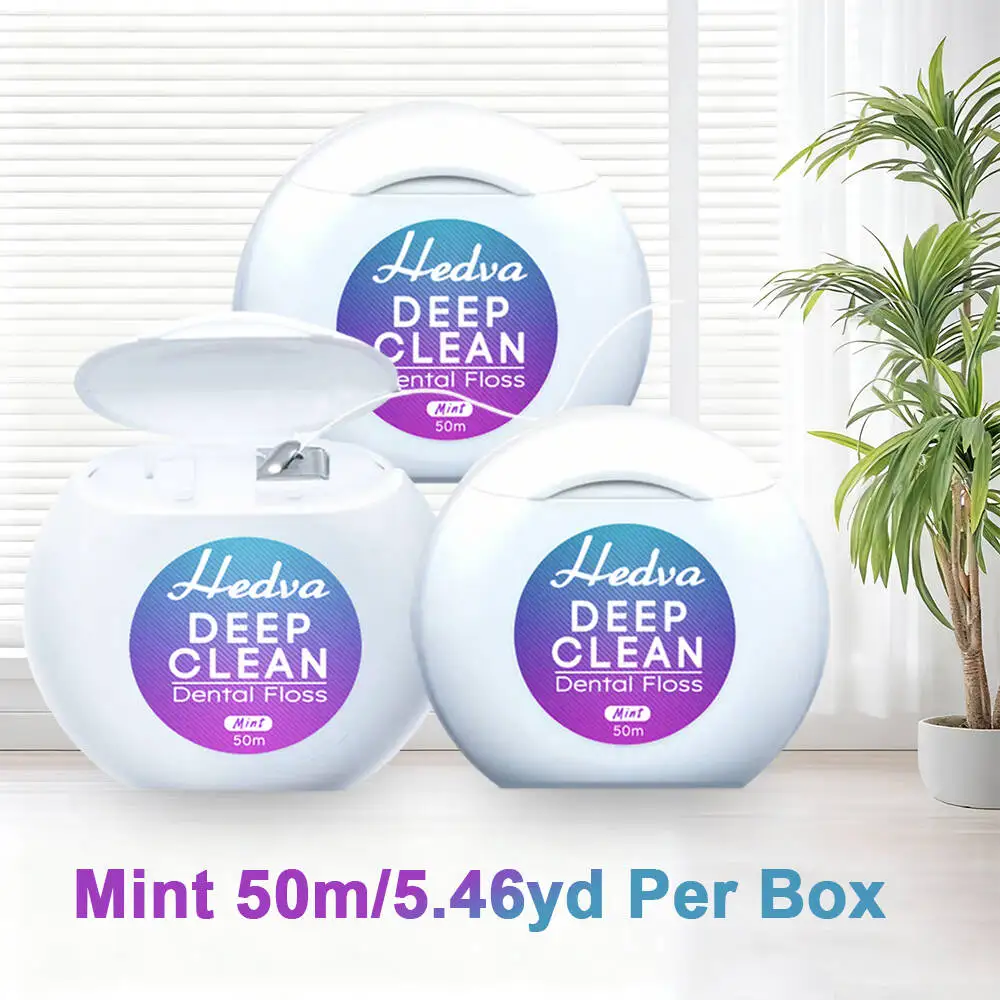 Hedva Mint Wax Dental Floss 50m/164ft Remove Tooth Gap Residues Adjustable Cutting Length Freshen Breath Promote Oral Health