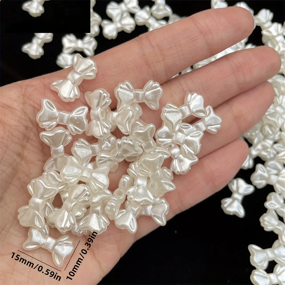 100-500pcs 15mm Acrylic Bow Rice White Beads Decorative Beads DIY Hand Chain Necklace Friendship Beads Interval Beads
