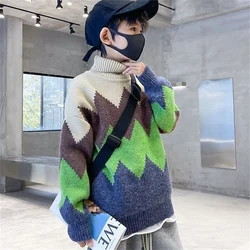 Boys Woolen Sweater Cotton Knitting 2022 Stylish Warm Thicken Velvet Winter Autumn Windproof Children's Clothing